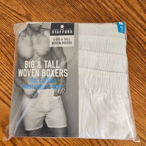 Stafford Big & Tall Woven Boxers 4XL White 4-Pack 100% Cotton Comfort Waistband